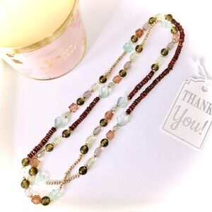 Boho Multicolour Wood & Glass Beaded Necklace 20”